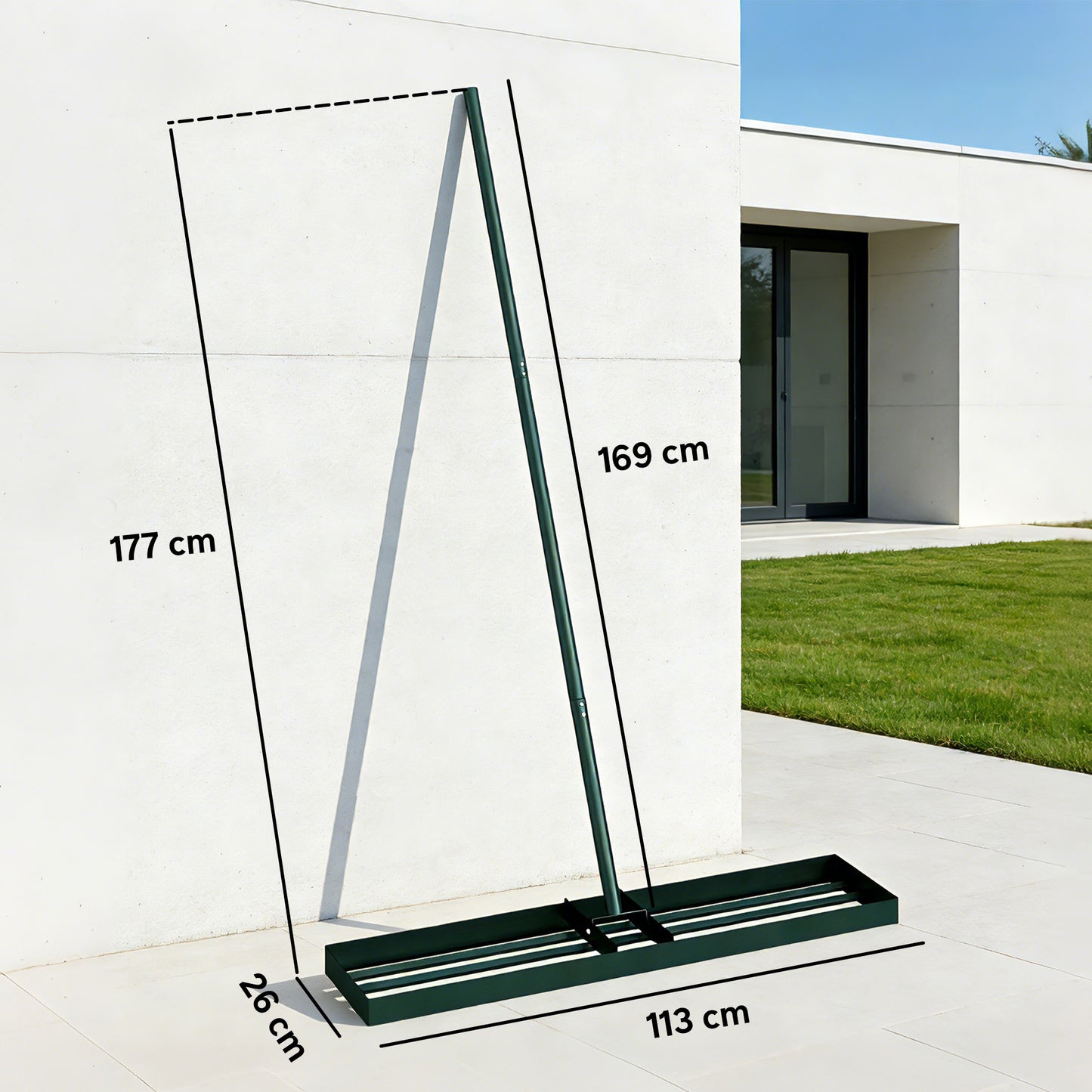 113cm Lawn Levelling Rake / Lawn Lute | 3-Section Handle 169cm | Rust-Resistant Metal | Green