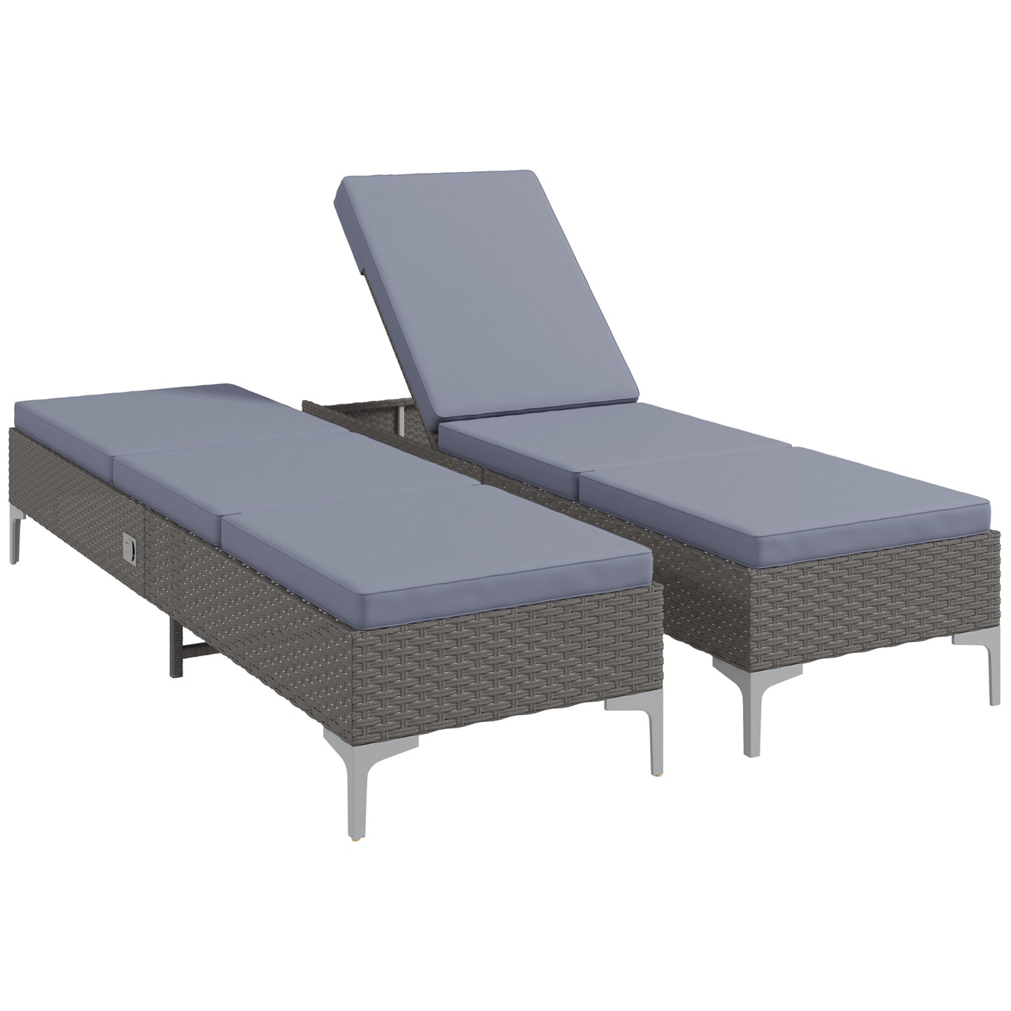 Outdoor Sun Lounger Set of 2, Multi-position Backrest Adjustable Sunbed Daybed with Removeable & Washable Cushion, for Patio, Garden, Dark Grey