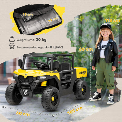 AIYAPLAY Kids Ride on Car, 12V Electric Kids UTV with Electric Dump Bed, 4-Wheel Suspension for 3-8 Years
