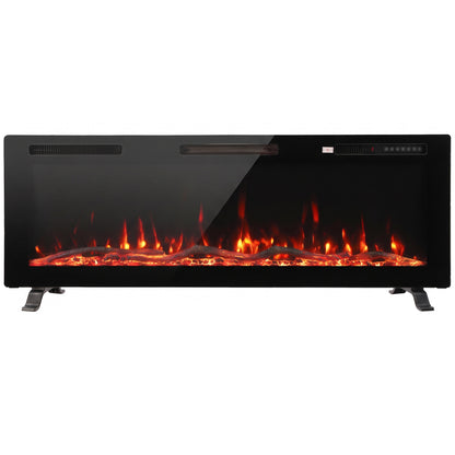 127cm Slim Electric Fireplace | Wall Mounted, Recessed or Freestanding | 900/1800W, 12 Flame Colours, Remote, ECO & 7-Day Timer | Black