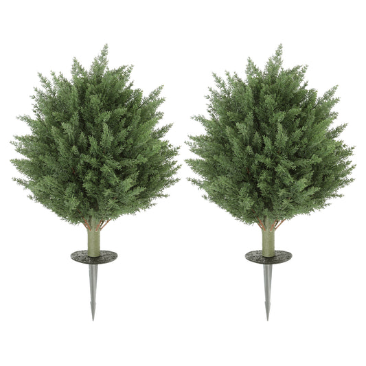 60 cm Artificial Cypress Tree with Ground Stake, Set of 2 Artificial Plants for Indoor & Outdoor, UV Resistant, Green