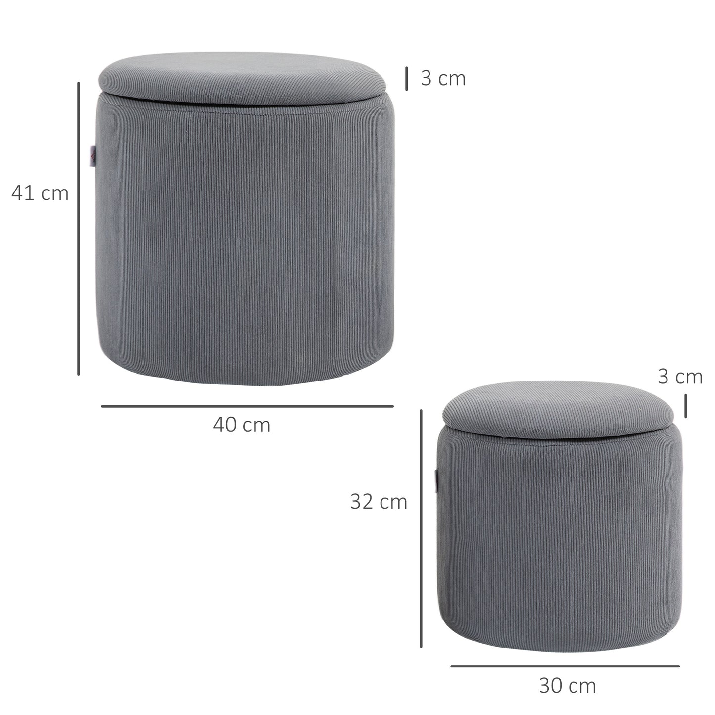 Set Of 2 Modern Storage Ottoman with Removable Lid - Light Grey