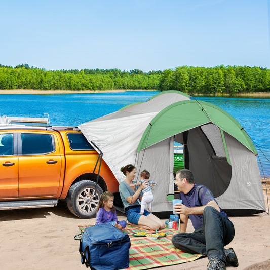 SUV Car Tailgate Tent | 5 Man | 2000mm Waterproof Polyester | Mesh Window | 3 Doors | Standalone or Vehicle-Attached | Ground Stakes & Guy Ropes | 239x210x210cm | Grey & Green | Grey & Blue | Grey & Orange