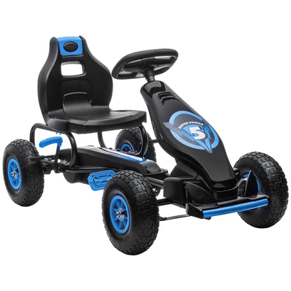 Kids Pedal Go Kart, with Adjustable Seat, Inflatable Tyres - Blue