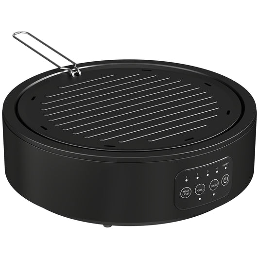 Electric Ceramic Hob with Grill Plate, Multifunctional 36cm Plug in Electric Hob with 4 Heat Levels for All Type Pot