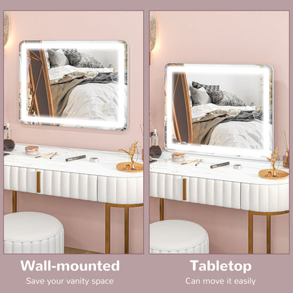 Vanity Mirror with Lights, Large Lighted Makeup Mirror with 3 Colour Lighting Modes, USB Charging Port, Touch Screen, Tabletop or Wall Mounted Design