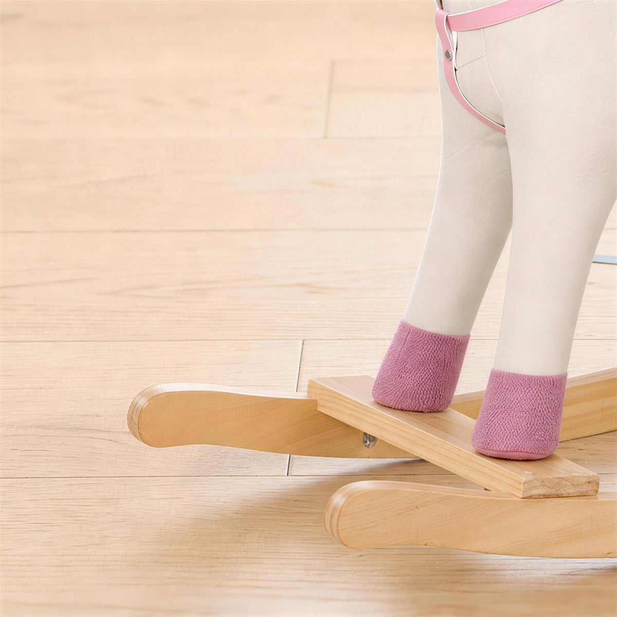 Kids Rocking Horse Unicorn with Sound Button | Wide Anti-Tip Base & Rocking Stoppers | Head Handles | Fixed Wood Footrests | Faux Linen & PP Cotton | 25kg Max | 71x30x68cm | Ages 12–36 Months | Cream