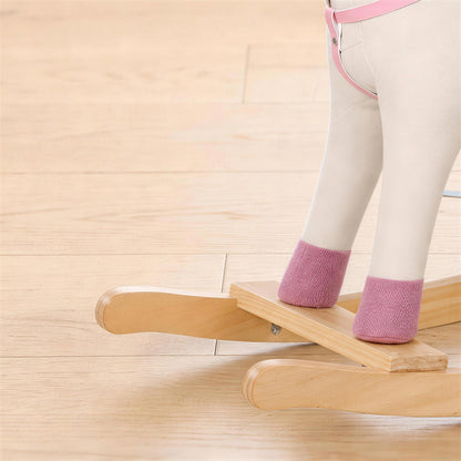 Kids Rocking Horse Unicorn with Sound Button | Wide Anti-Tip Base & Rocking Stoppers | Head Handles | Fixed Wood Footrests | Faux Linen & PP Cotton | 25kg Max | 71x30x68cm | Ages 12–36 Months | Cream