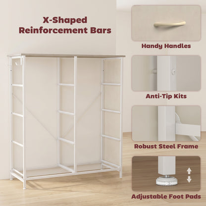 Chest of 8 Fabric Drawers | Natural Wood Rustic Brown Grey | Non-Woven Fabric Steel | 80x30x94.5cm | 30kg | Side Pocket 2 Hooks | X-Bar Frame | Anti-Tip Kit | Foldable Drawers | Bedroom