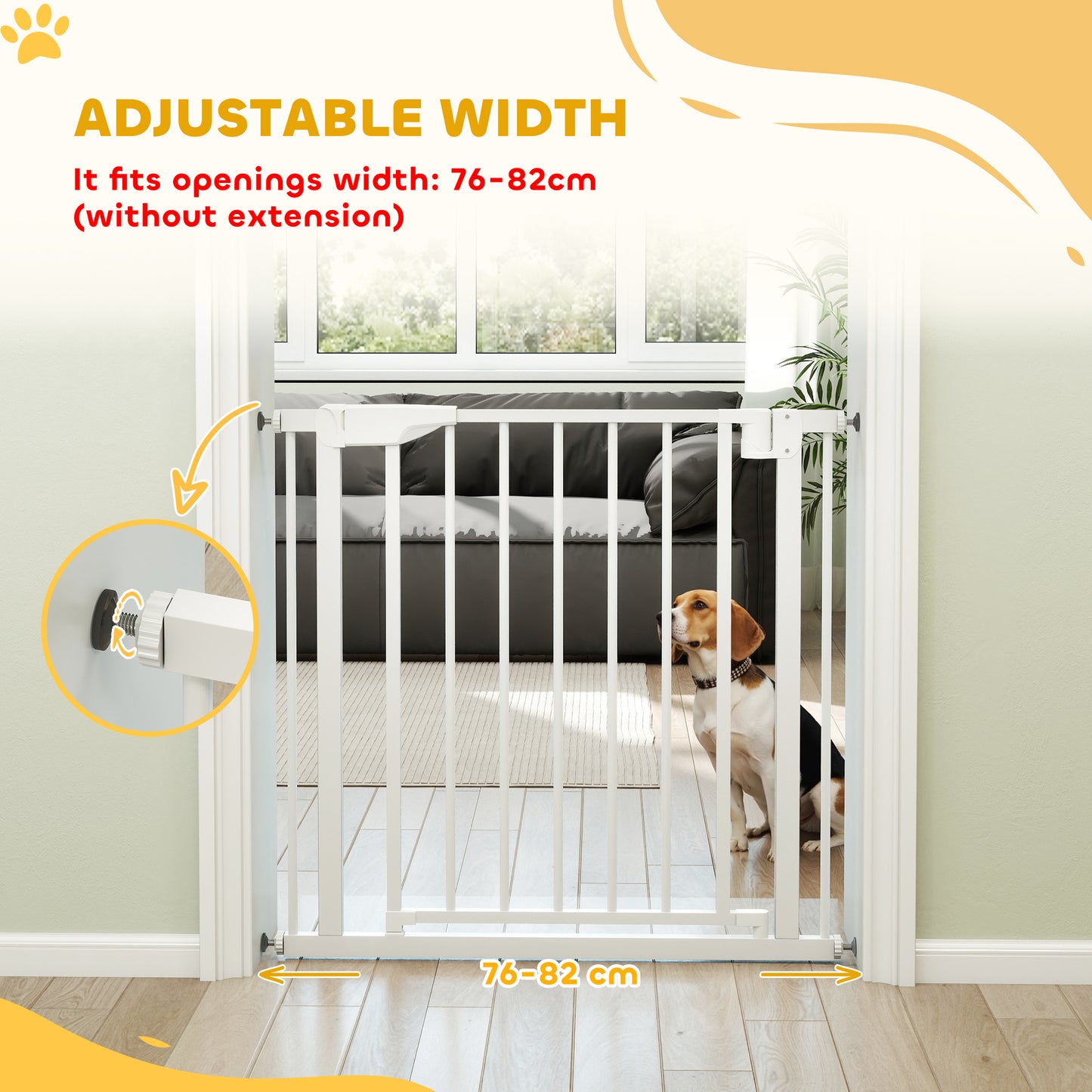 Baby Gate, Pet Safety Gate Pressure Fit, 76-82cm Wide with Two-Way Open, One-Hand Opening