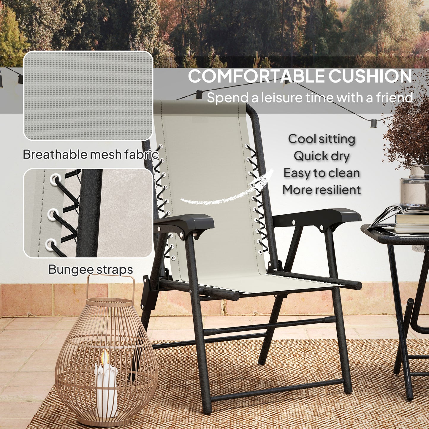 Outsunny Three-Piece Garden Table and Chair Set - Cream White