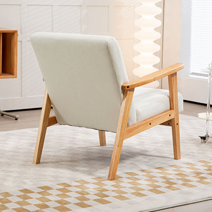 Fabric Accent Chair for Living Room, Arm Chair with Rubber Wood Frame and Padded Cushion, Cream White