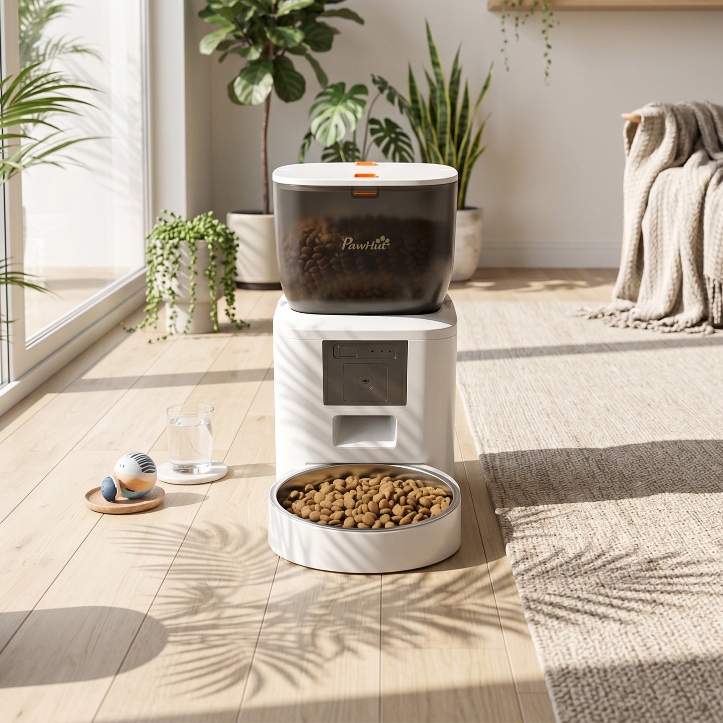 Automatic Pet Feeder with Camera | 2.4G WiFi App Control | 2-Way Audio | Night Vision | Anti-Clog | 4L / 16 Cup Tank | Dual Power | Cats & Dogs up to 15kg | White