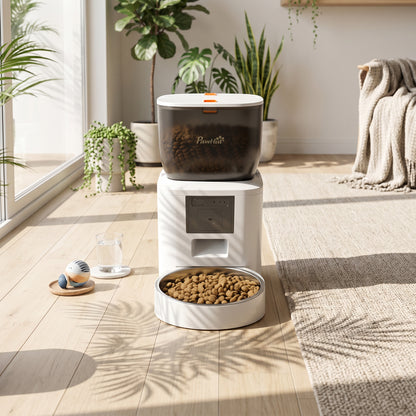 Automatic Pet Feeder with Camera | 2.4G WiFi App Control | 2-Way Audio | Night Vision | Anti-Clog | 4L / 16 Cup Tank | Dual Power | Cats & Dogs up to 15kg | White