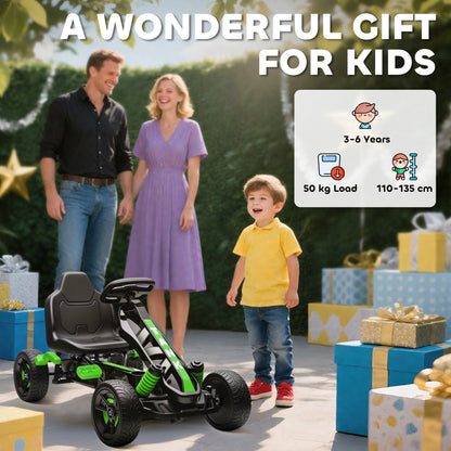 AIYAPLAY Pedal Go kart for Kids Ages 3-6 Years, with Automatic Clutch, Brake, EVA Anti-Slip Wheels, Green / Red / Pink / Blue
