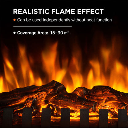 Freestanding Electric Fireplace Heater | 3D Flame Effect | 1000W/2000W | Adjustable Thermostat | Grey & White