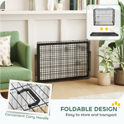 Foldable Dog Crate | 2 Doors | Soft Washable Cushion | Removable ABS Tray | Large Dogs up to 30kg | 91 x 62 x 68cm | Black
