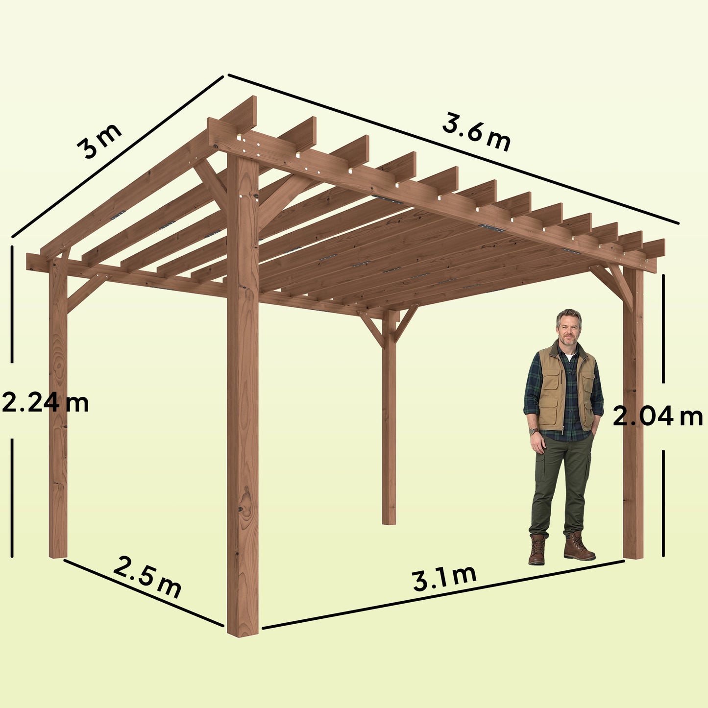 3.6 x 3 m Wooden Pergola Kit, Garden Pergola Gazebo Grape Trellis with Triangle Supports, Maple Wood-effect