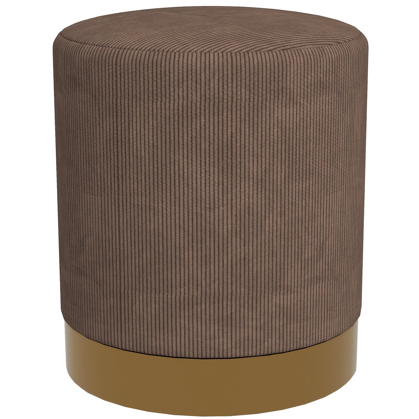Corduroy Fabric Round Footstool, Modern Upholstered Foot Stool for Living Room, Entryway, Light Brown