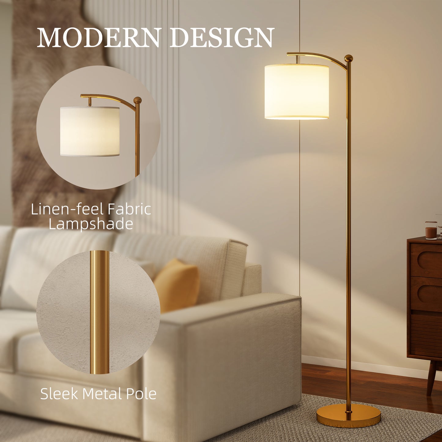 LED Floor Lamp with Remote Control - Gold Tone