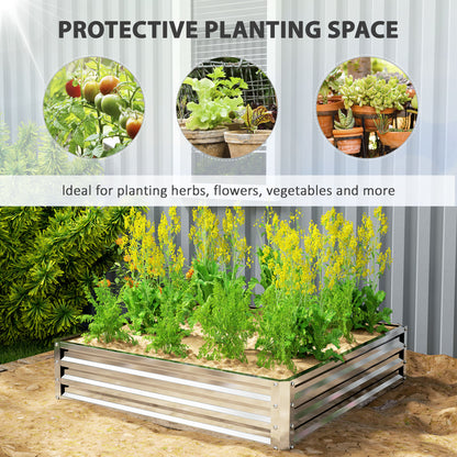 Square Galvanised Steel Raised Garden Bed | Open Bottom | 30cm High Panels | Slot-Together Assembly | Year-Round Outdoor Use | 120x120x30cm | Silver