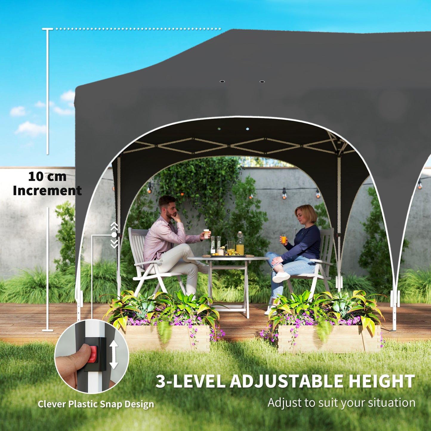 3x6m Pop Up Gazebo | UPF30+ 210D Oxford | Peak Top | 6 Sidewalls | 4 Windows | 2 Zip Doors | 6 Sandbags | 15-20 People | Wind Level 4-6 | Dark Grey