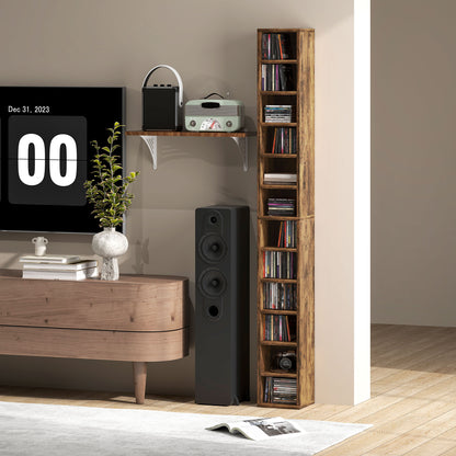 204 CD Tall Narrow Media Storage Tower - Rustic Brown / Black