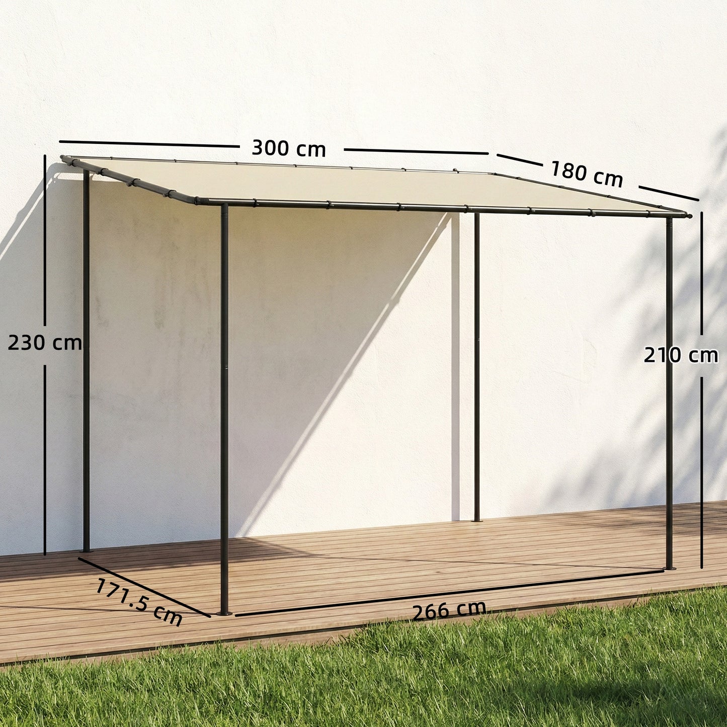 3x1.8m Lean-To Garden Pergola | UPF30+ Canopy | Sloped Roof & Drainage | Windproof 5-6 | Cream