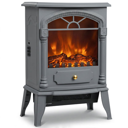 Freestanding Electric Fireplace Heater | 3D Flame Effect | 1000W/2000W | Adjustable Thermostat | Grey & White