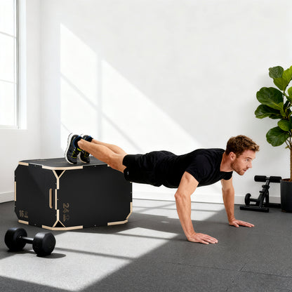 SPORTNOW 3 in 1 Wooden Plyo Box, Corner-free Non-Slip Plyometric Jump Box Step Up Platform with Handle Openings for Home Gym Exercise and Outdoor Workout, 24" x 20" x 16"