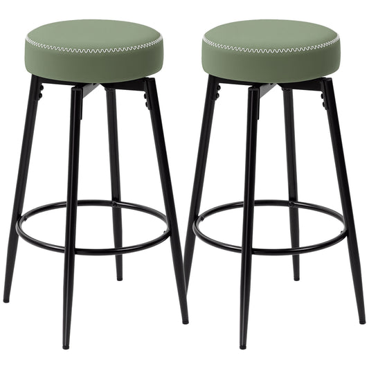 Set of Two Faux Leather Bar Stools - Green/Black - Grey/Black - Brown/Black