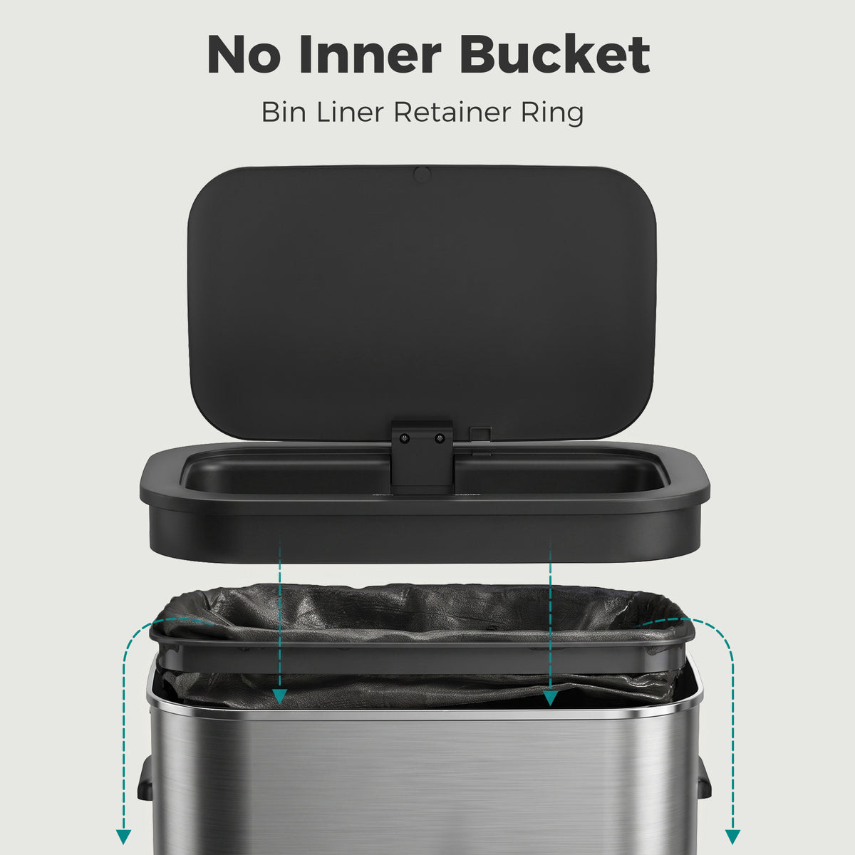 55L Touchless Sensor Bin | Automatic Motion-Activated Kitchen Waste Bin | Soft-Close Lid | Stainless Steel | Silver