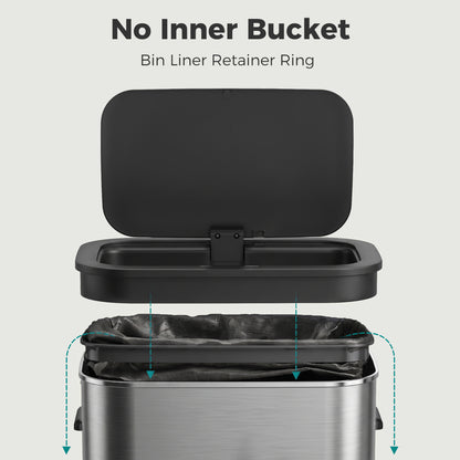 55L Touchless Sensor Bin | Automatic Motion-Activated Kitchen Waste Bin | Soft-Close Lid | Stainless Steel | Silver