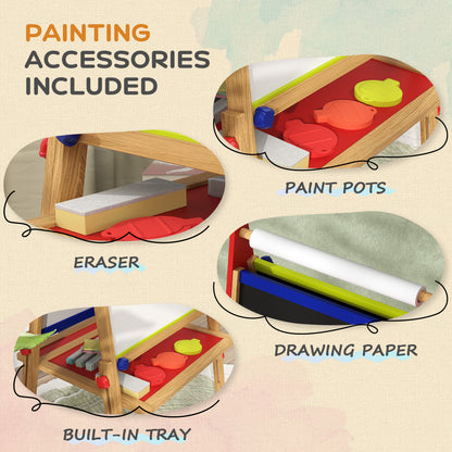 3 in 1 Wooden Kids Easel with Paper Roll, Whiteboard & Chalkboard, Painting Accessories