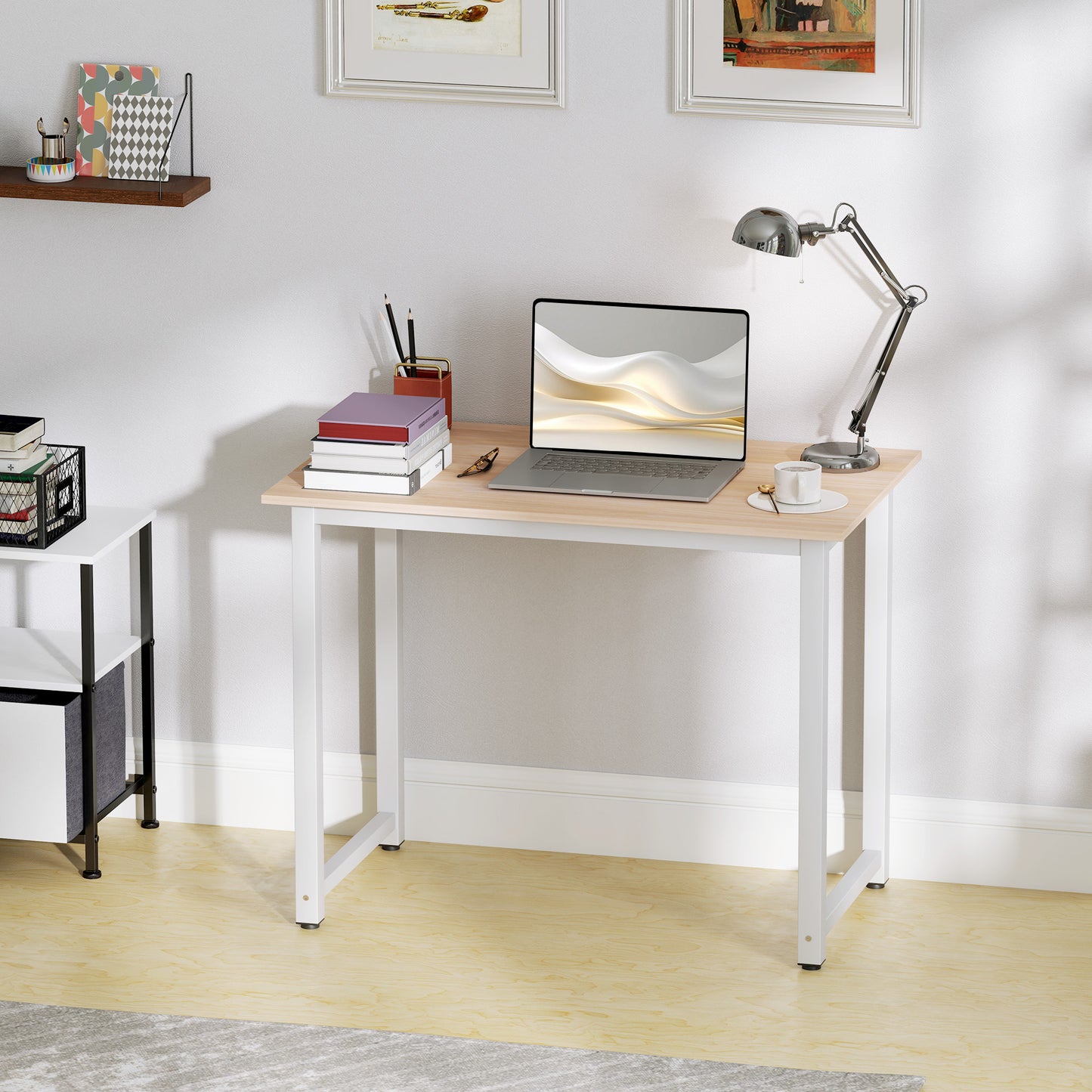 Computer Desk, Writing Table, 100 x 60 x 76cm Workstation for Home Office, Study with Metal Frame, Simple Assembly, White