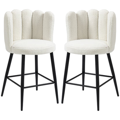 Bar Stools Set of 2, Faux Cashmere Upholstered Breakfast Bar Chairs, Modern Kitchen Stools with Backs, Footrest and Steel Base, Cream