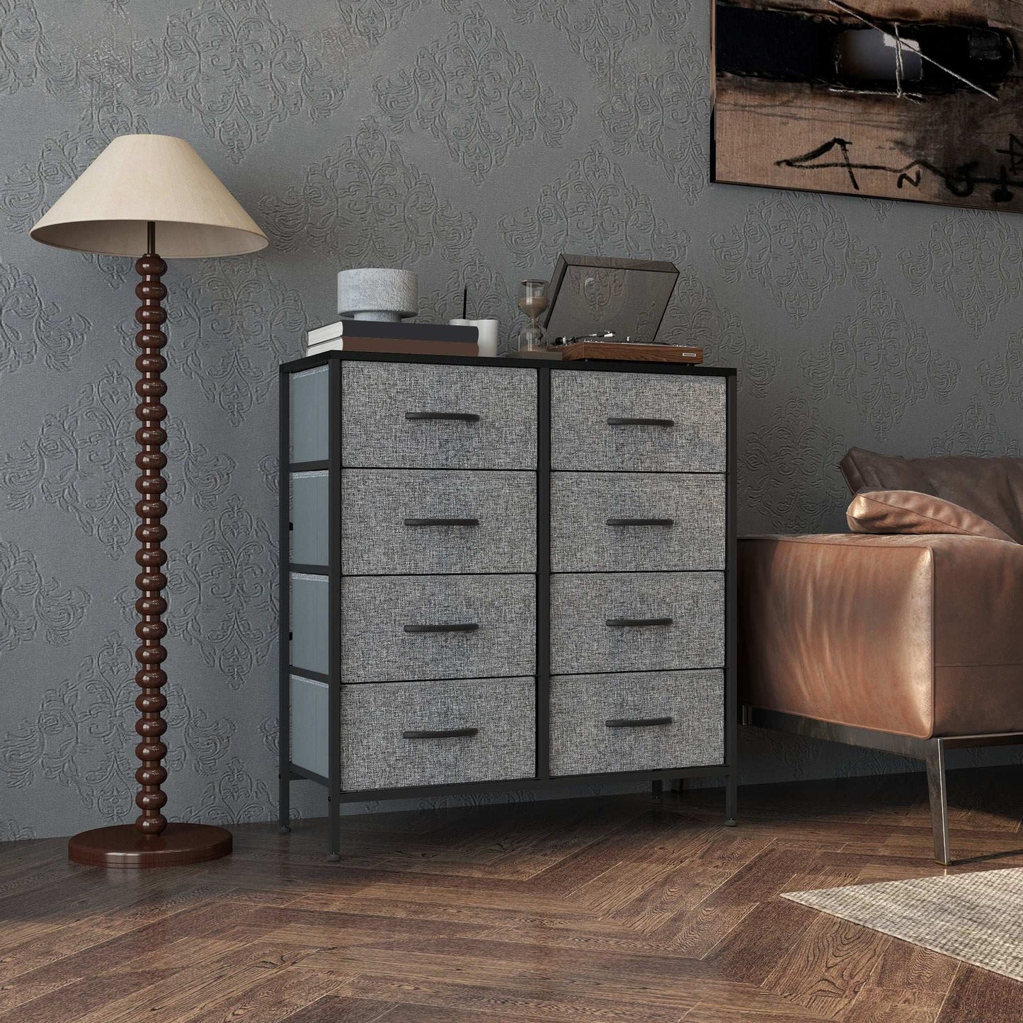 Fabric Chest of Drawers, Storage Bedroom Dresser with 8 Fabric Drawers, Steel Frame and Wooden Top for Nursery, Living Room, Hallway, Black