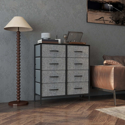Fabric Chest of Drawers, Storage Bedroom Dresser with 8 Fabric Drawers, Steel Frame and Wooden Top for Nursery, Living Room, Hallway, Black