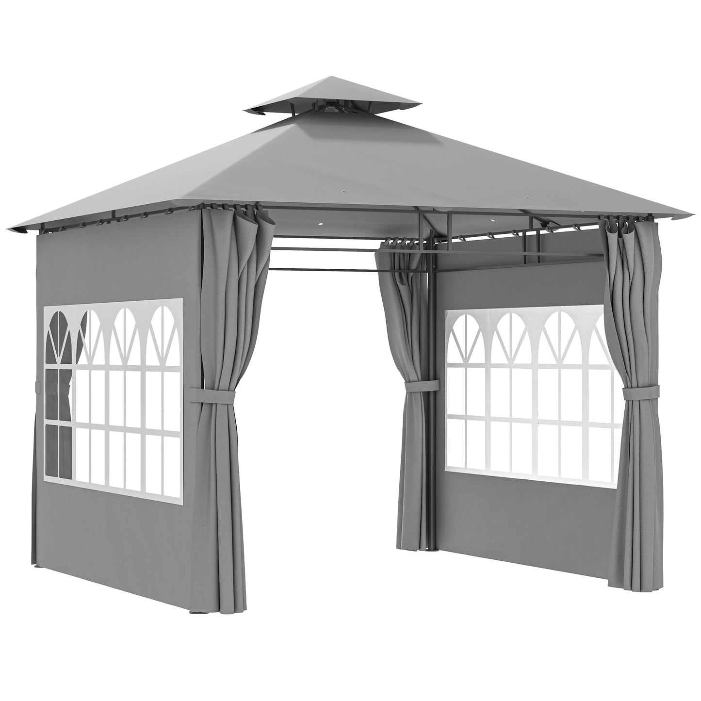 Outsunny 3 x 3 m Garden Gazebo, Double Roof Metal Gazebo with Removable Sidewalls and Church Windows, Outdoor Canopy Shelter
