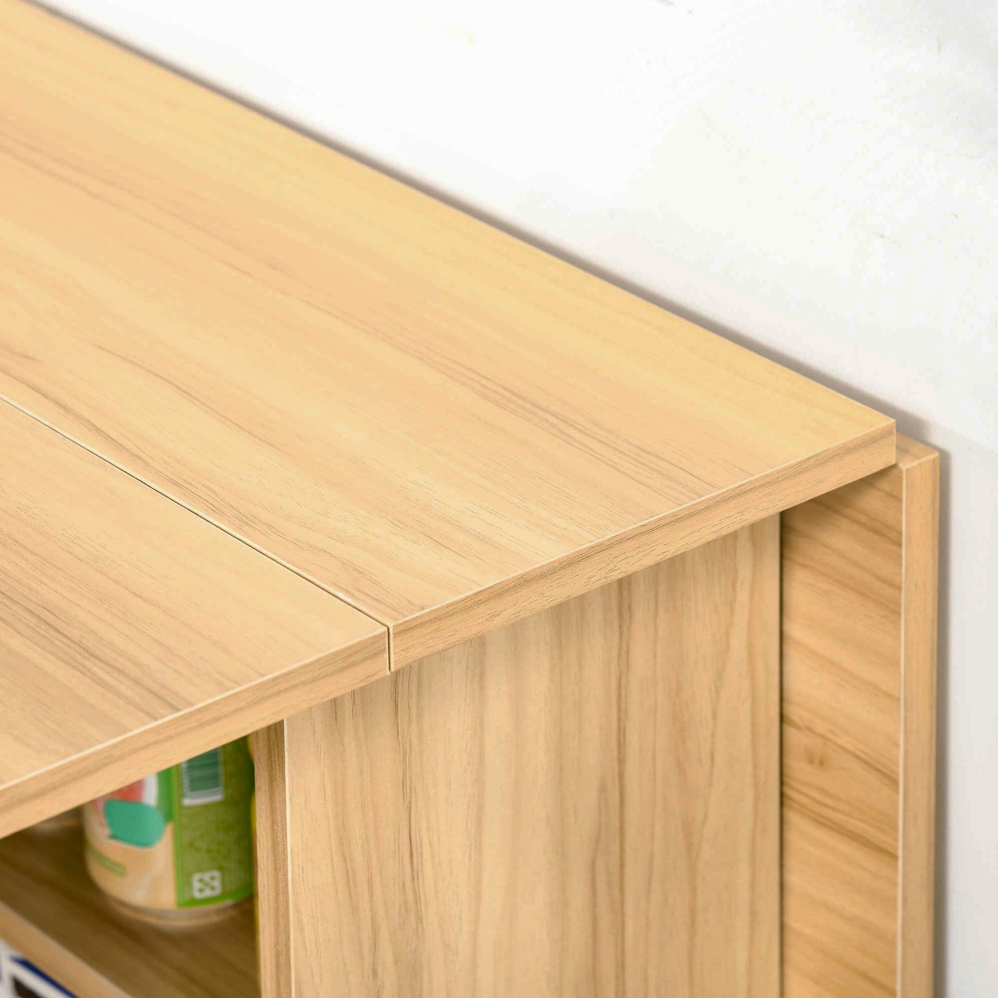 Retro Style Folding Dining Table, Drop Leaf Table for Small Spaces, Foldable Rectangular Tabletop with Storage Shelves for Kitchen, Dining Room, Teak
