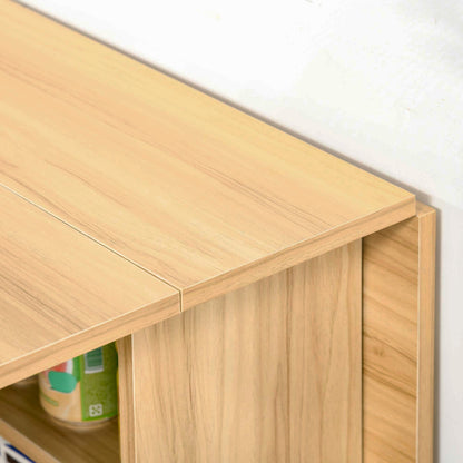 Retro Style Folding Dining Table, Drop Leaf Table for Small Spaces, Foldable Rectangular Tabletop with Storage Shelves for Kitchen, Dining Room, Teak
