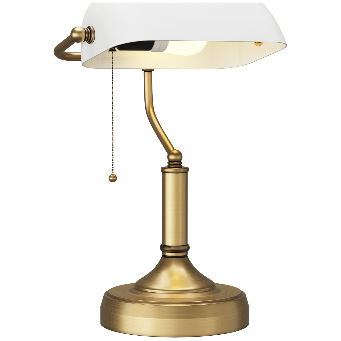 Banker's Desk Lamp with Antique Bronze Tone Base, Table Lamp with Blue Glass Shade for Home Office, Blue