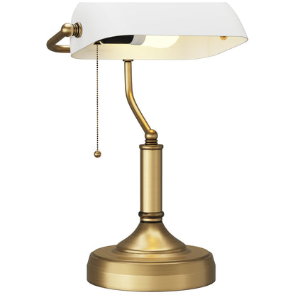 Banker's Desk Lamp with Antique Bronze Tone Base, Table Lamp with Blue Glass Shade for Home Office, Blue