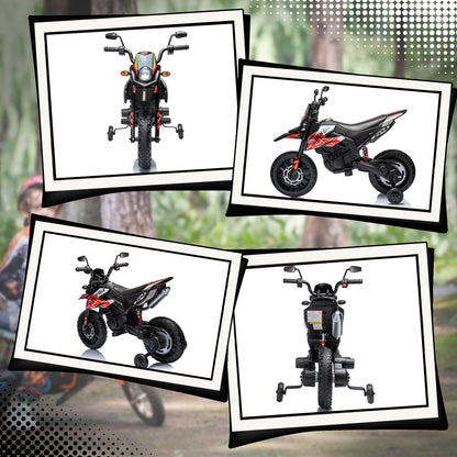 AIYAPLAY 12V Aprilia Licenced Kids Motorbike with Training Wheels, Spring Suspension, LED Light, USB, Music, Red / Yellow