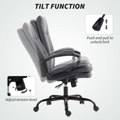 Double Padded Linen-Look Office Chair - Charcoal Grey/ Light Grey