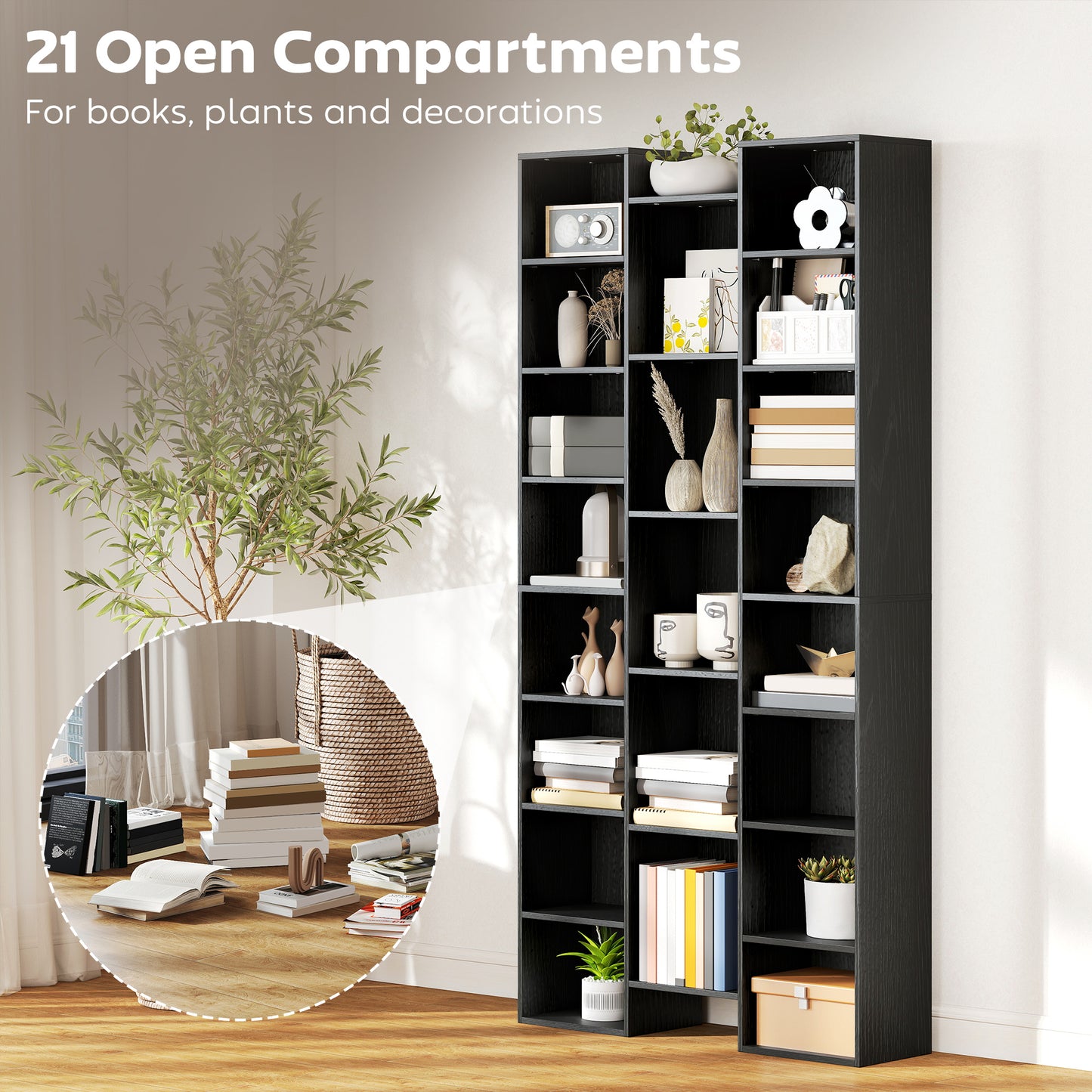 21-Compartment Bookshelf - Black / White