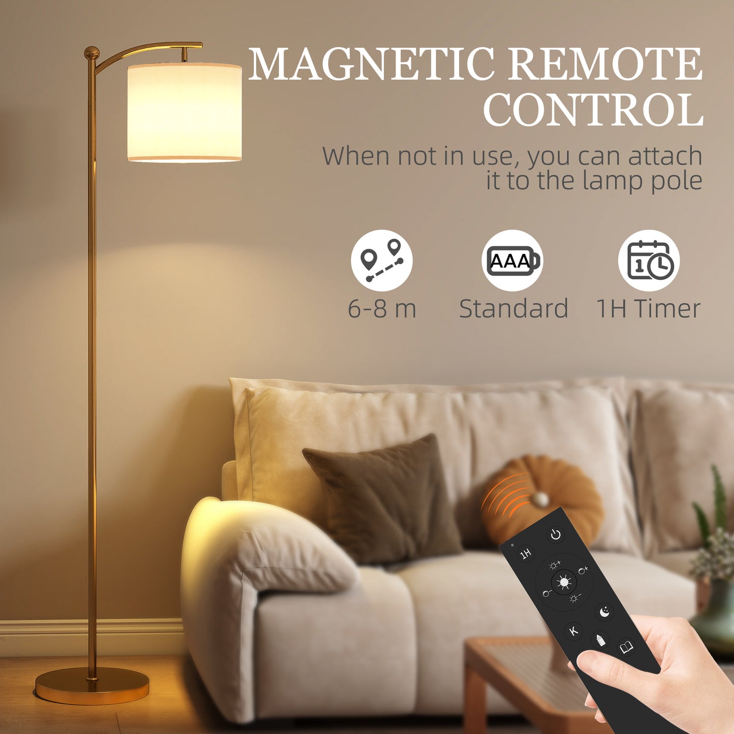 LED Floor Lamp with Remote Control - Gold Tone