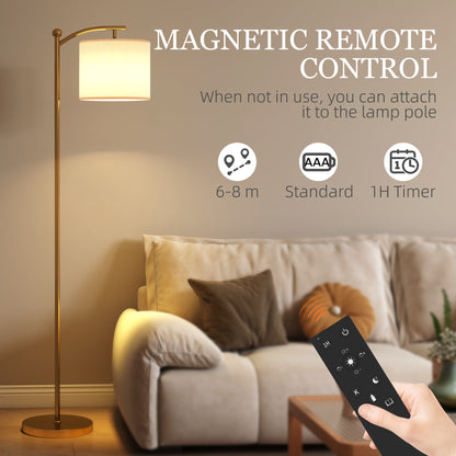 LED Floor Lamp with Remote Control - Gold Tone