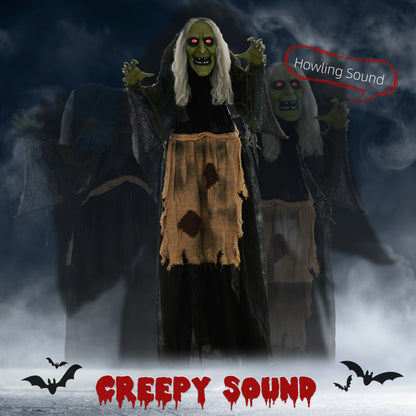 160cm 63" Witch Outdoor Halloween Decoration, Halloween Animatronic with Sound Activated, Light Up Eyes, Sound Effects, Animated Prop for Haunted House