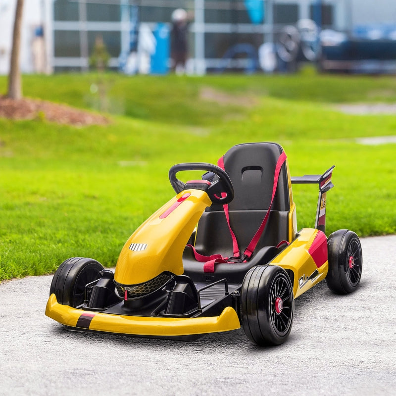 Electric Go Kart with Adjustable Footrest, Reversing Steering Wheel, Kids Ride-On Racing Go Kart with 12V Rechargeable Battery, 2 Speeds, Remote, Light Music Horn, Toy for Boys Girls